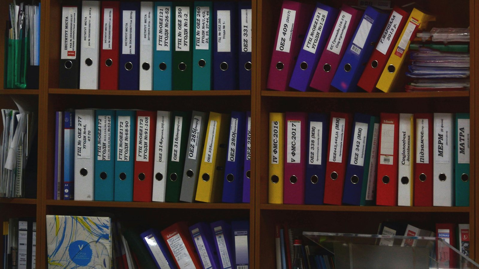 Kast gevuld met ordners met dossiers
